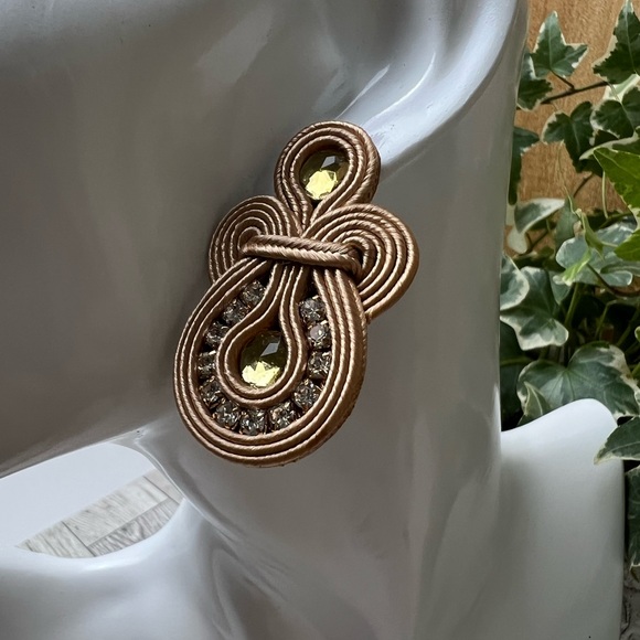 Elegant Gold Art Deco-Inspired Dangle Earrings - Stylish Soutache Earrings - Picture 5 of 10